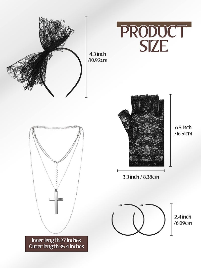 Boyiee Womens 80s Costume Set Dress Jacket Headband Earrings Necklace Lace Legging Gloves Halloween 80s Themed Costumes(L) - Image 3